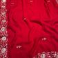 RED CHIFFON PITTA WORK EMBROIDERED SAREW WITH CHINON UNSTITCHED BLOUSE