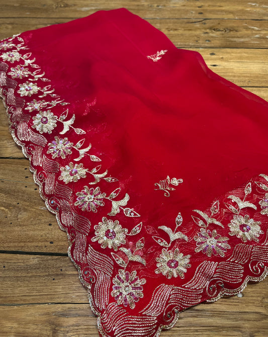 SHADED CHIFFON EMBROIDERED SAREE WITH CHINON BLOUSE EMBELLISHED WITH AARI & SEQUINS WORK