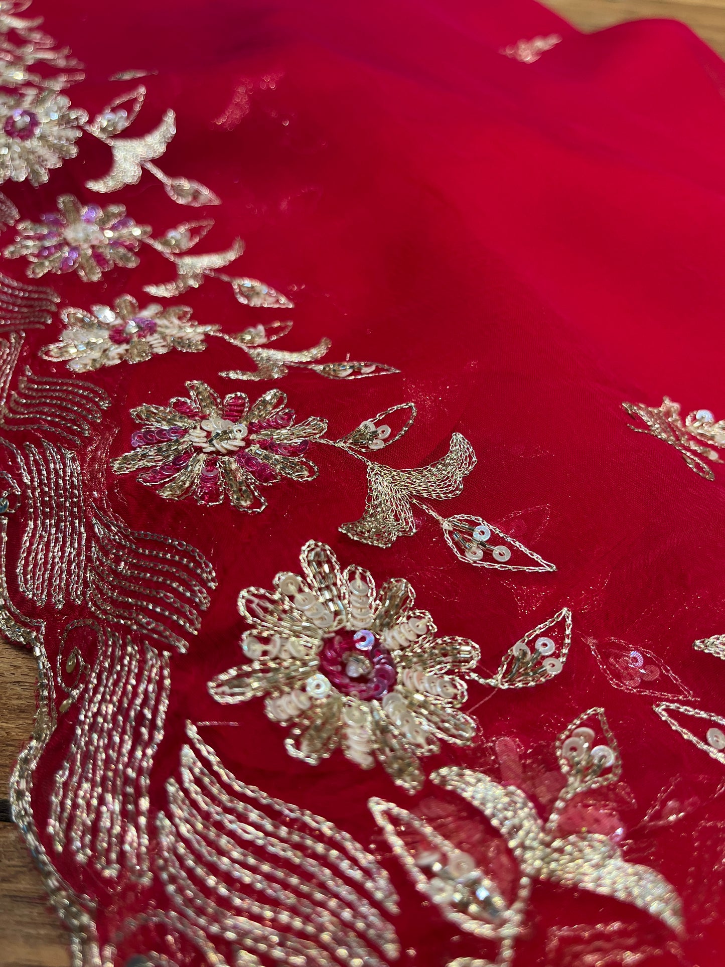 SHADED CHIFFON EMBROIDERED SAREE WITH CHINON BLOUSE EMBELLISHED WITH AARI & SEQUINS WORK