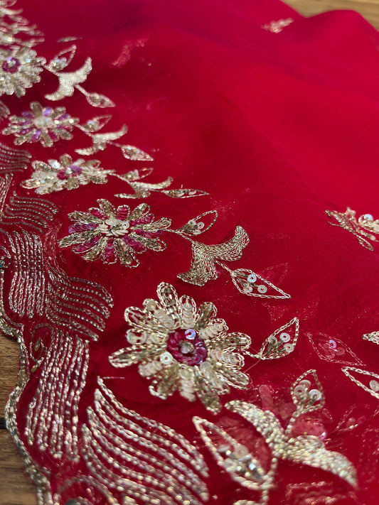 SHADED CHIFFON EMBROIDERED SAREE WITH CHINON BLOUSE EMBELLISHED WITH AARI & SEQUINS WORK