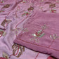 SHADED MAUVE COLOUR PURE PLATINUM CHIFFON HAND EMBROIDERED SAREE WITH CREPE SILK BLOUSE EMBELLISHED WITH SEQUINS WORK