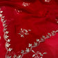 WHITE & RED SHADED CHIFFON GOTA PATTI WORK SAREE ( DELIVERY IN 25 DAYS ) - Kothari Sons