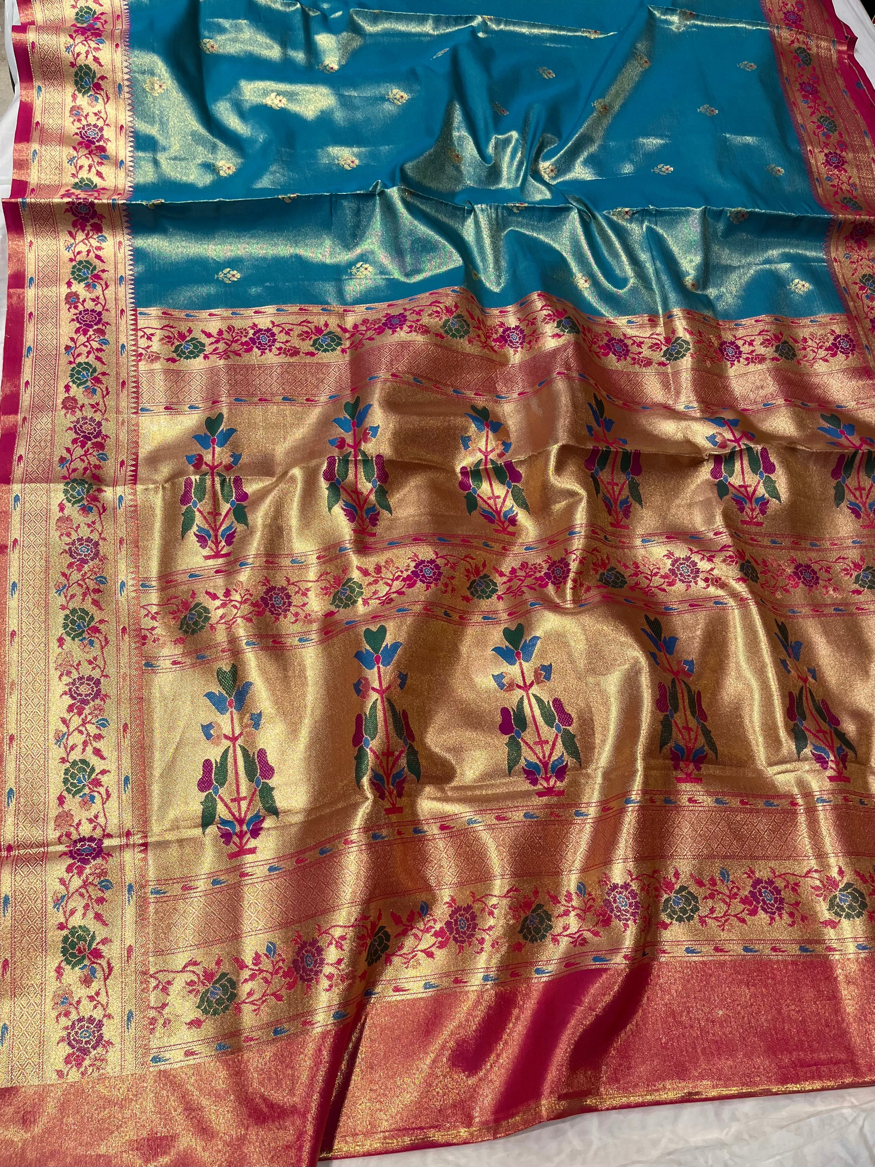 Designer Firozi Soft Silk Saree With Jazzy Blouse Piece - Cl