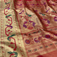 RED COLOUR SILK TISSUE PAITHANI SAREE EMBELLISHED WITH CONTRAST PALLA & BORDER