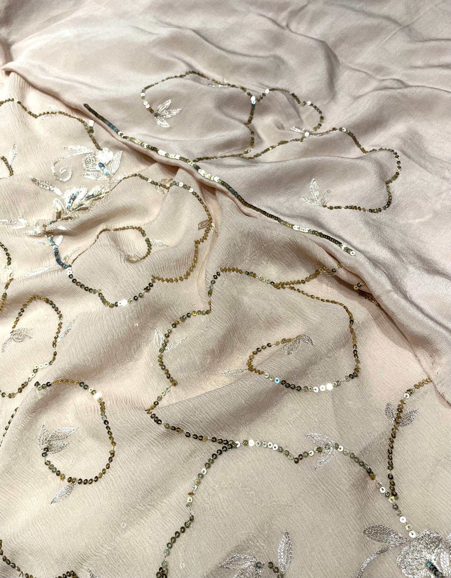 IVORY COLOUR PURE CHIFFON HAND EMBROIDERED SAREE EMBELLISHED WITH ZARI & SEQUINS WORK ( DELIVERY IN 25 DAYS ) - Kothari Sons