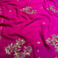 FUCHSIA PINK SHADED CHIFFON HAND EMBROIDERED SAREE WITH CREPE SILK BLOUSE EMBELLISHED WITH AARI, SEQUINS & CUTDANA WORK
