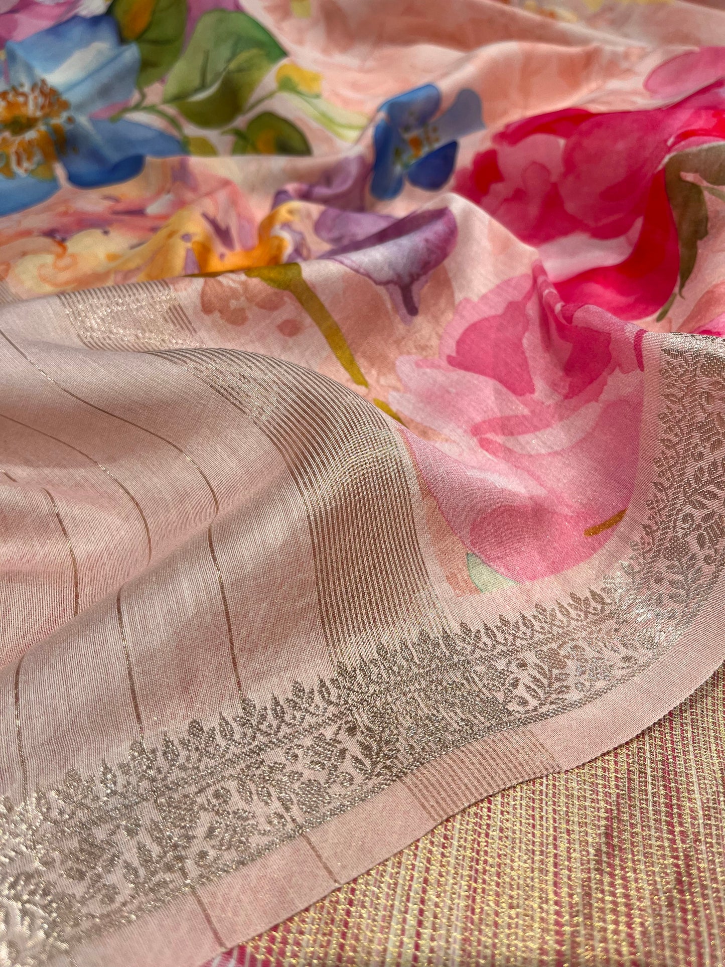 PINK COLOUR CHANDERI SILK UNSTITCHED SUIT EMBELLISHED WITH ZARI BORDER