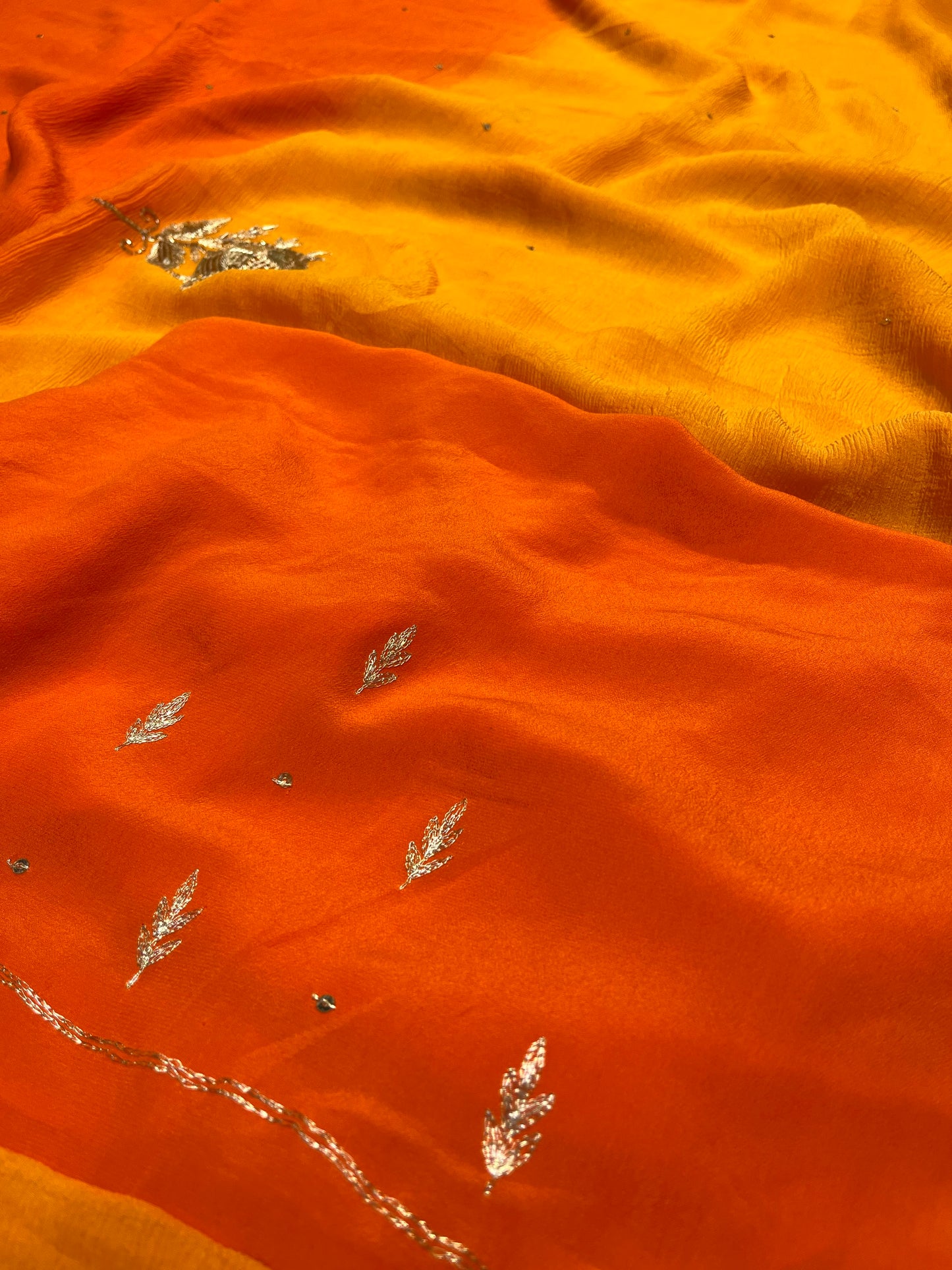 SHADED PURE CHIFFON HAND EMBROIDERED SAREE WITH CREPE SILK BLOUSE EMBELLISHED WOTH AARI & SEQUINS WORK