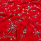 RED COLOUR PURE PLATINUM CHIFFON HAND EMBROIDERED SAREE WITH CREPE SILK BLOUSE EMBELLISHED WITH SEQUINS WORK