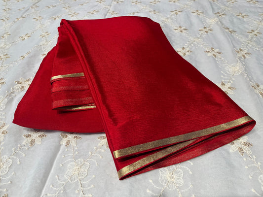 RED COLOUR PURE CHIFFON SAREE WITH ZARI BORDER