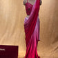 PINK COLOUR SHADED SATIN SILK READYMADE SAREE WITH HSND EMBROIDERED BLOUSE EMBELLISHED WITH CUTDANA & SEQUINS WORK