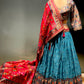 ( DELIVERY IN 15-20 DAYS ) TURQUOISE COLOUR DOLA SILK LEHENGA WITH READYMADE BLOUSE EMBELLISHED WITH MIRROR WORK