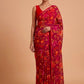 MAGENTA COLOUR PURE PLATINUM CHIFFON FLORAL PRINTED SAREE WITH CREPE SILK BLOUSE - Kothari Sons