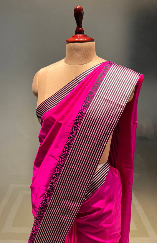 RANI COLOUR PURE KATAN SILK SAREE WITH RESHAM STRIPES BORDER