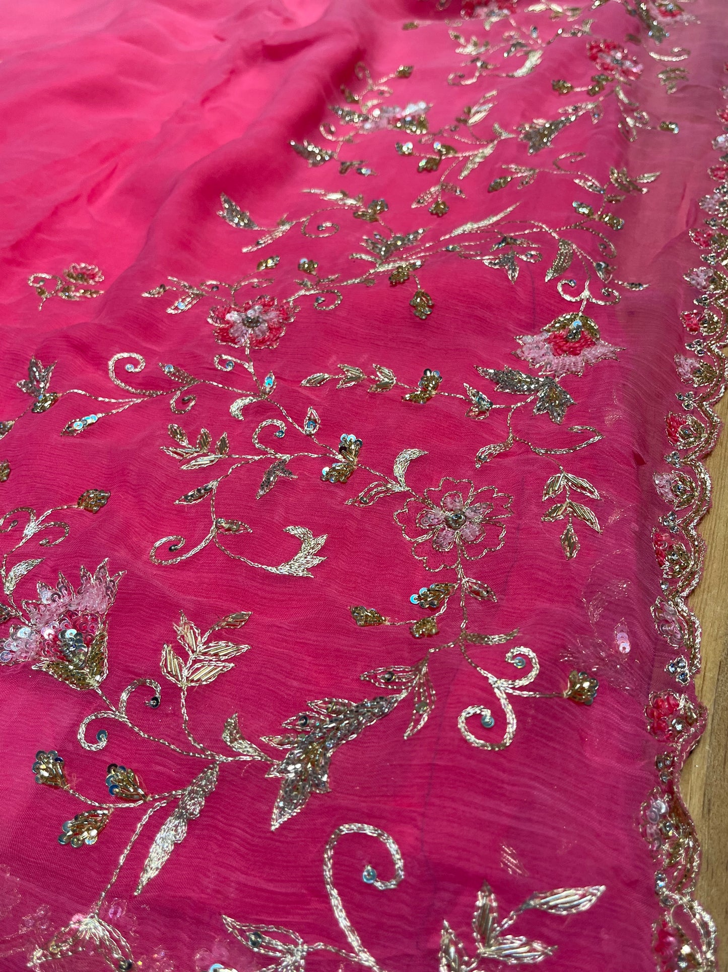 PINK SHADED CHIFFON EMBROIDERED SAREE EMBELLISHED WITH SEQUINS & AARI WORK