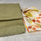 PASTEL GREEN COLOUR COTTON SILK MIRROR WORK SCALLOPED BORDER SAREE WITH PRINTED BLOUSE