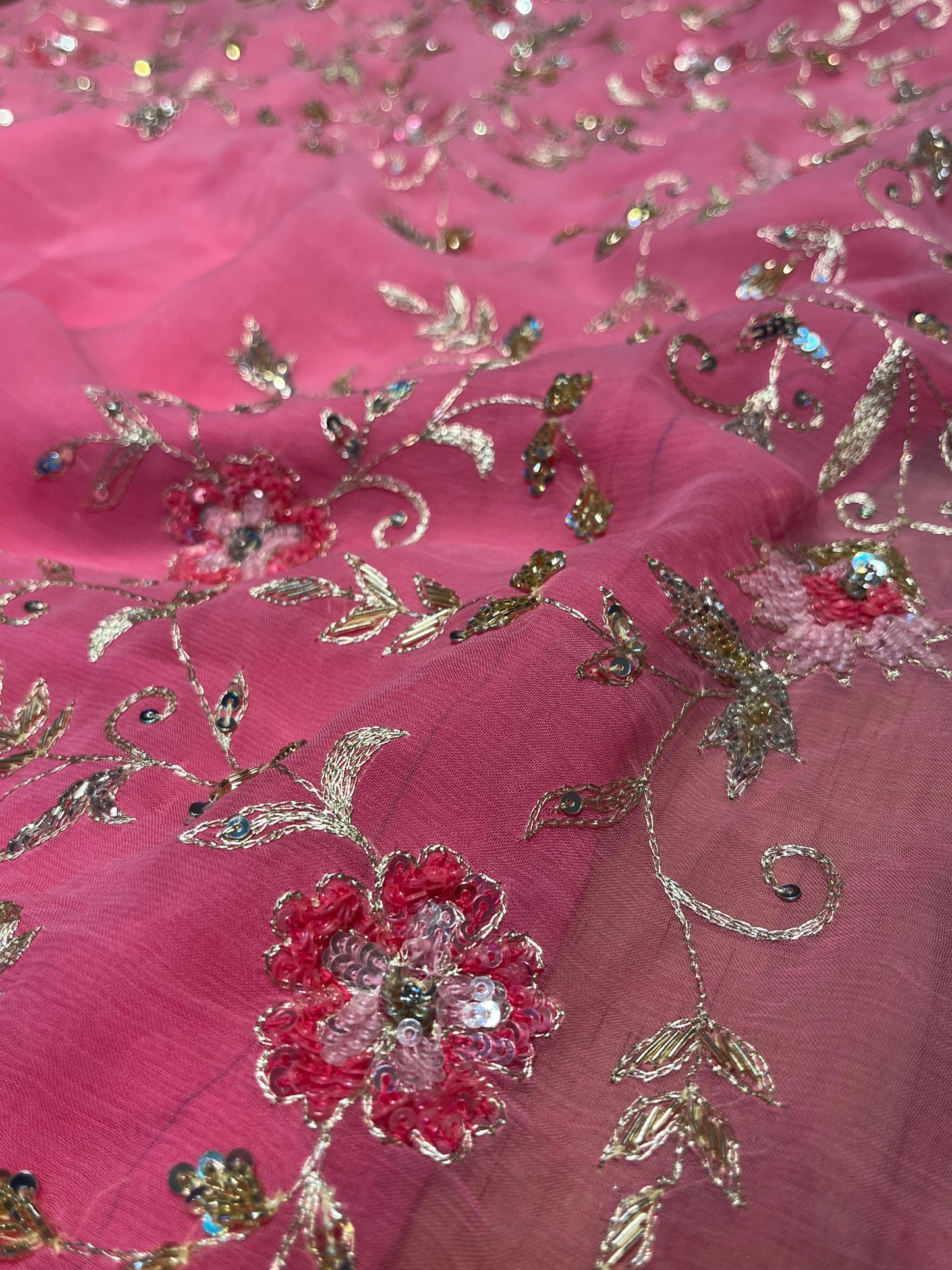 PINK SHADED CHIFFON EMBROIDERED SAREE EMBELLISHED WITH SEQUINS & AARI WORK