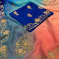 SHADED PLATINUM CHIFFON HAND EMBROIDERED SAREE WITH CREPE SILK BLOUSE EMBELLISHED WITH SEQUINS & ZARDOZI WORK