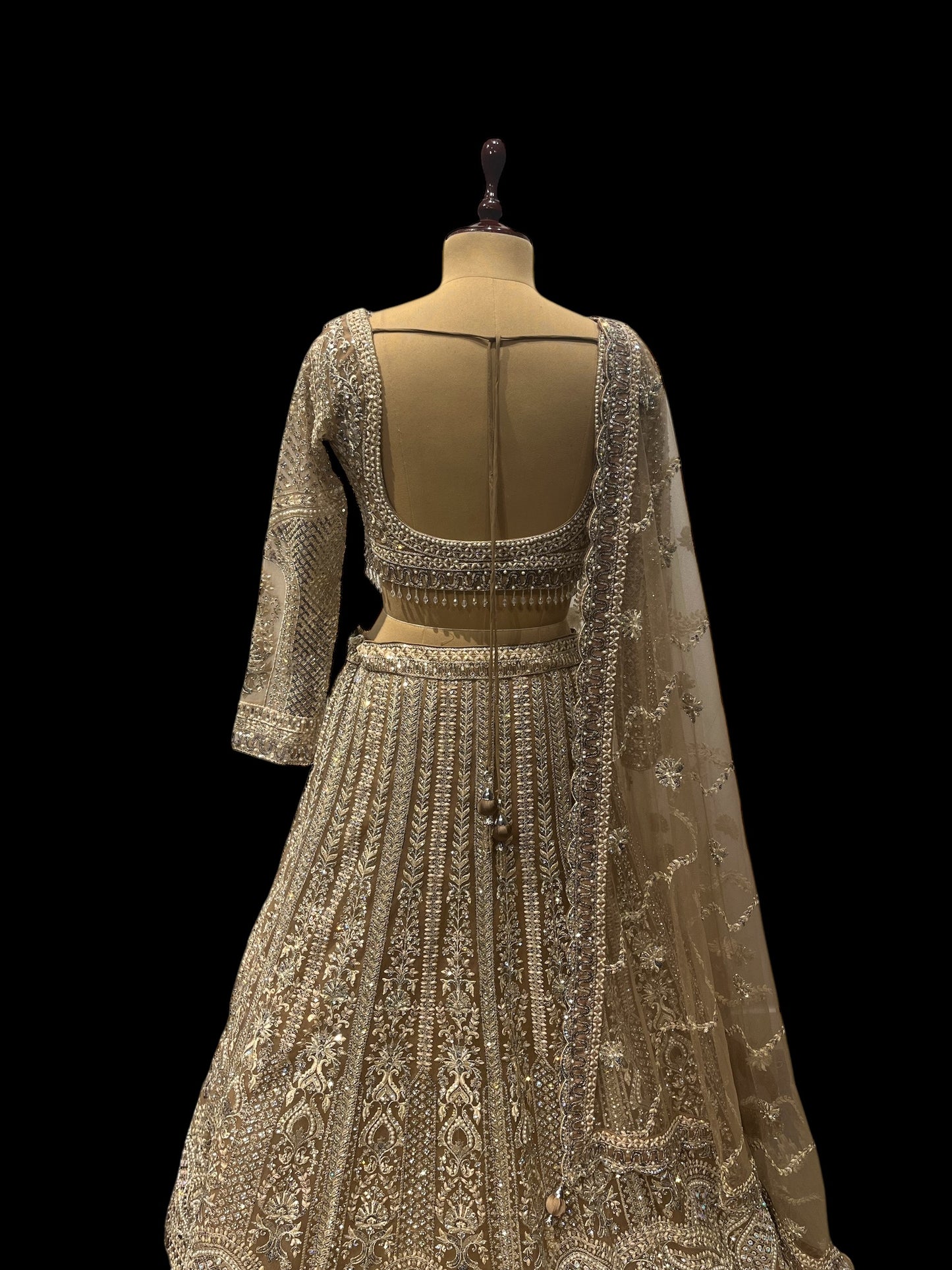 GOLDEN READYMADE CROPTOP LEHENGA EMBELLISHED WITH SEQUINS, DIAMONDS BEADS