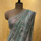 SEA GREEN COLOUR ORGANZA TISSUE HAND EMBROIDERED SAREE EMBELLISHED WITH BEADS & SEQUINS WORK