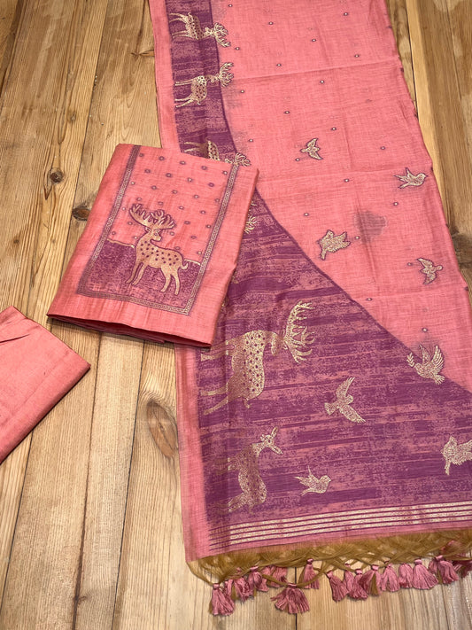 PINK COLOUR TANT DHAKAI JAMDANI UNSTITCHED SUIT