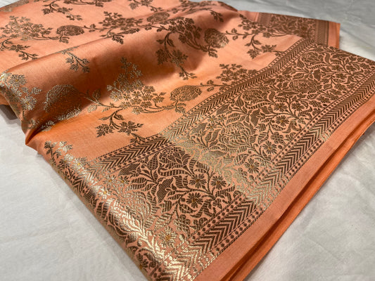 PEACH COLOUR BANARASI SILK SAREE EMBELLISHED WITH ZARI WEAVES