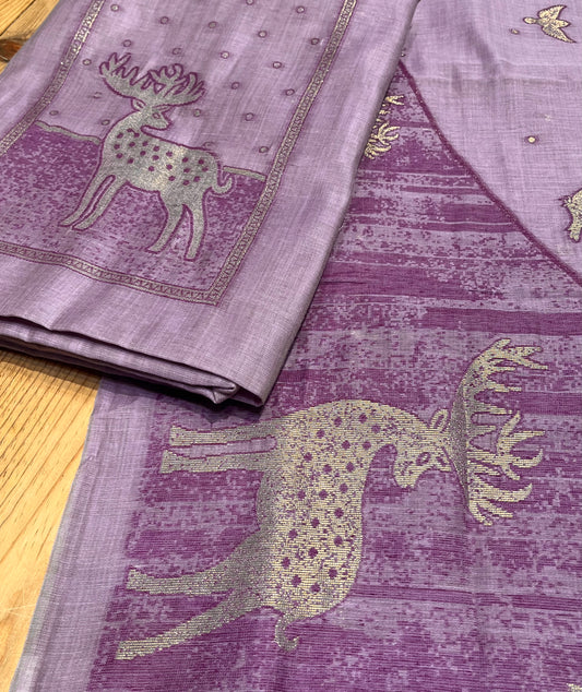 LAVENDER COLOUR TANT DHAKAI JAMDANI UNSTITCHED SUIT