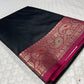 BLACK COLOUR ART SILK SAREE EMBELLISHED WITH ZARI WEAVES PALLA & BORDER