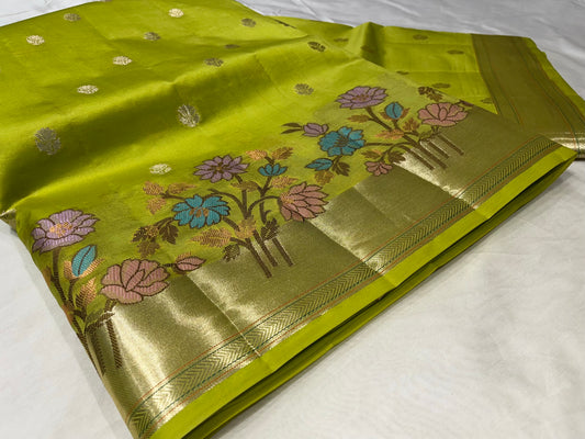 GREEN COLOR TUSSAR SILK SAREE WITH ZARI BORDER