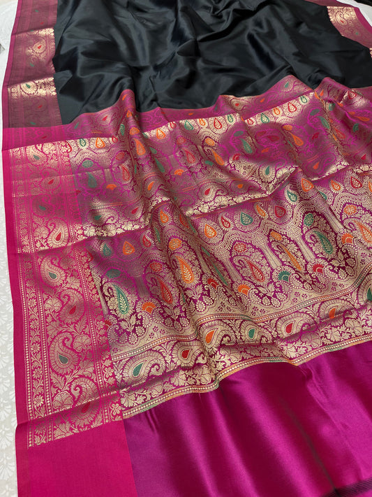 BLACK COLOUR ART SILK SAREE EMBELLISHED WITH ZARI WEAVES PALLA & BORDER