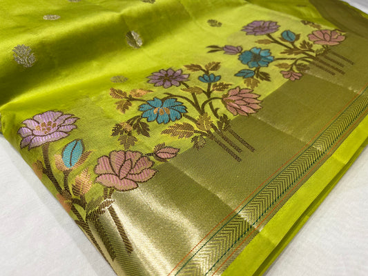 GREEN COLOR TUSSAR SILK SAREE WITH ZARI BORDER