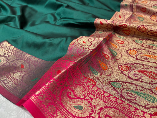 BOTTLE GREEN COLOUR ART SILK SAREE EMBELLISHED WITH ZARI WEAVES BORDER & PALLA