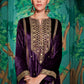 UNSTICHED PURPLE VELVET KURTA WITH FLORAL CHINNON, LACE BORDER DUPATTA & UNSTICHED BOTTOM FABRIC WITH LACE BORDER