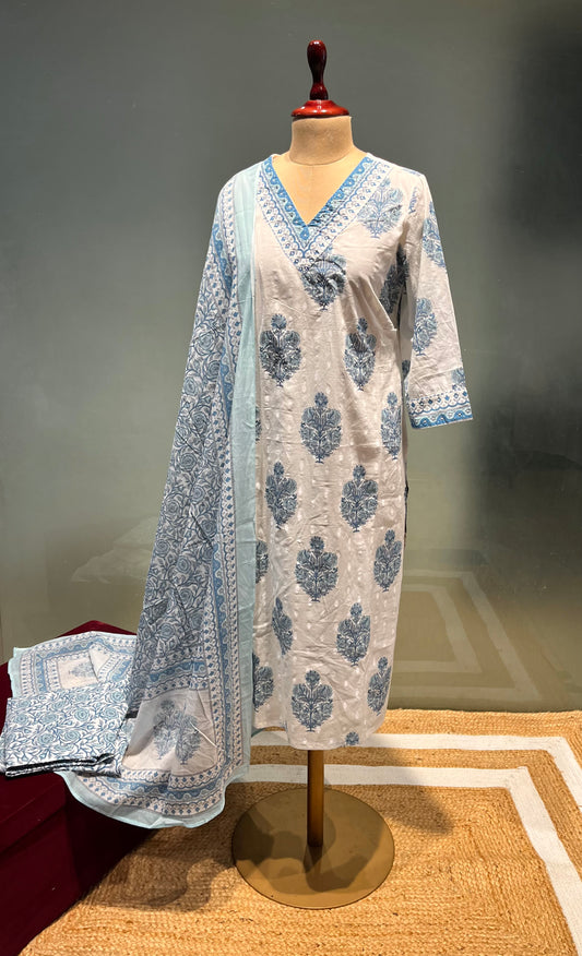 WHITE COLOUR COTTON PRINTED READYMADE SUIT