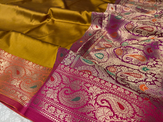 MUSTARD GOLD ART SILK SAREE EMBELLISHED WITH ZARI WEAVES BORDER & PALLA