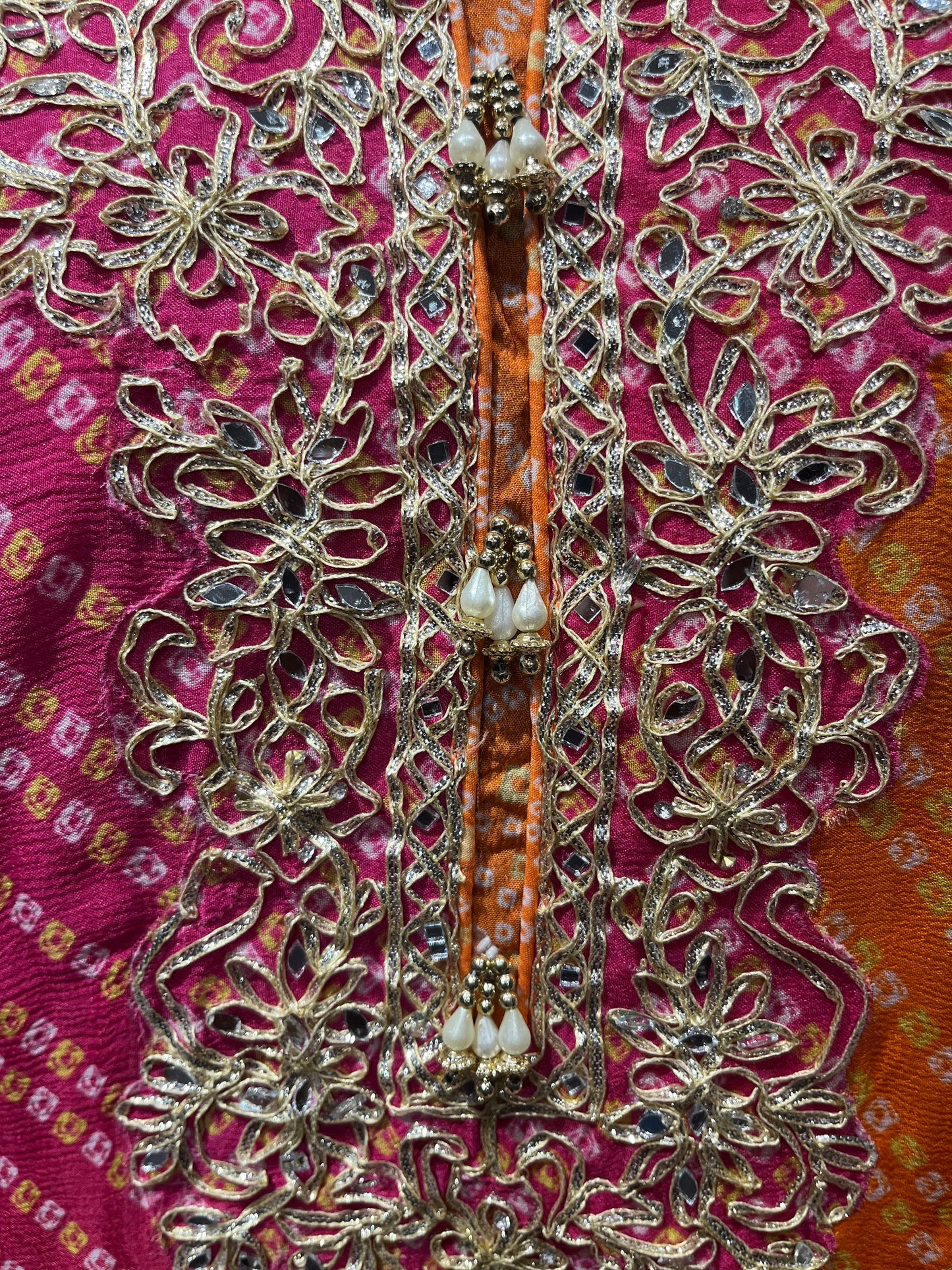 ORANGE COLOR, CHINON FABRIC SHARARA SUIT TRADITIONAL GOTA PATTI WORK