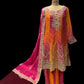 ORANGE COLOR, CHINON FABRIC SHARARA SUIT TRADITIONAL GOTA PATTI WORK