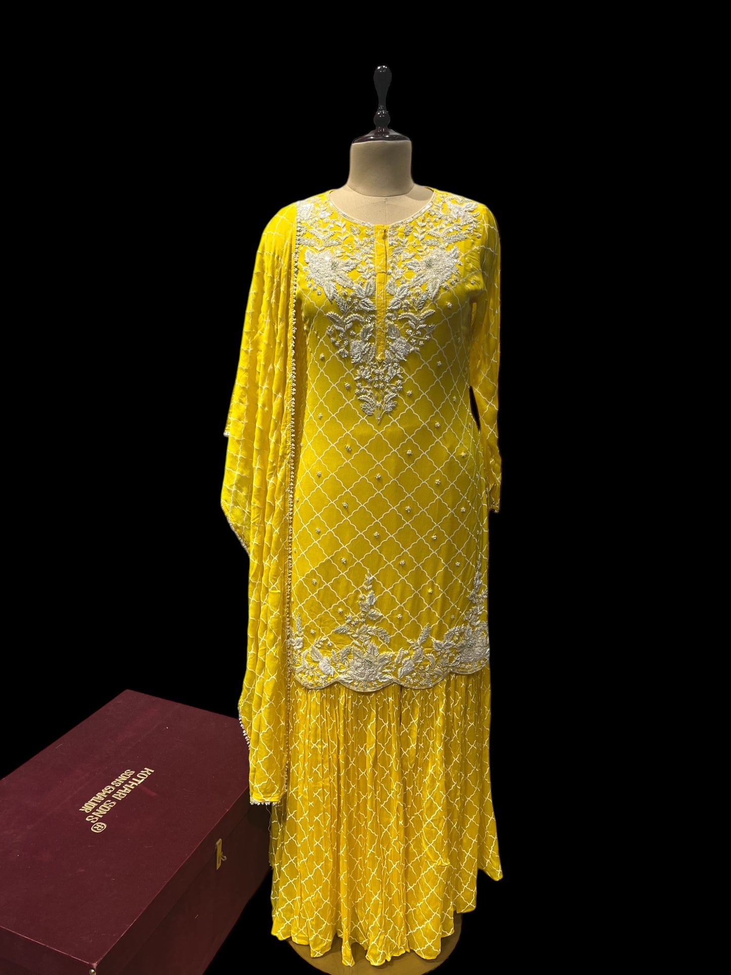 ( DELIVERY IN 30 DAYS ) YELLOW CHINON SHARARA SUIT WITH TRADITIONAL ZARDOZI WORK