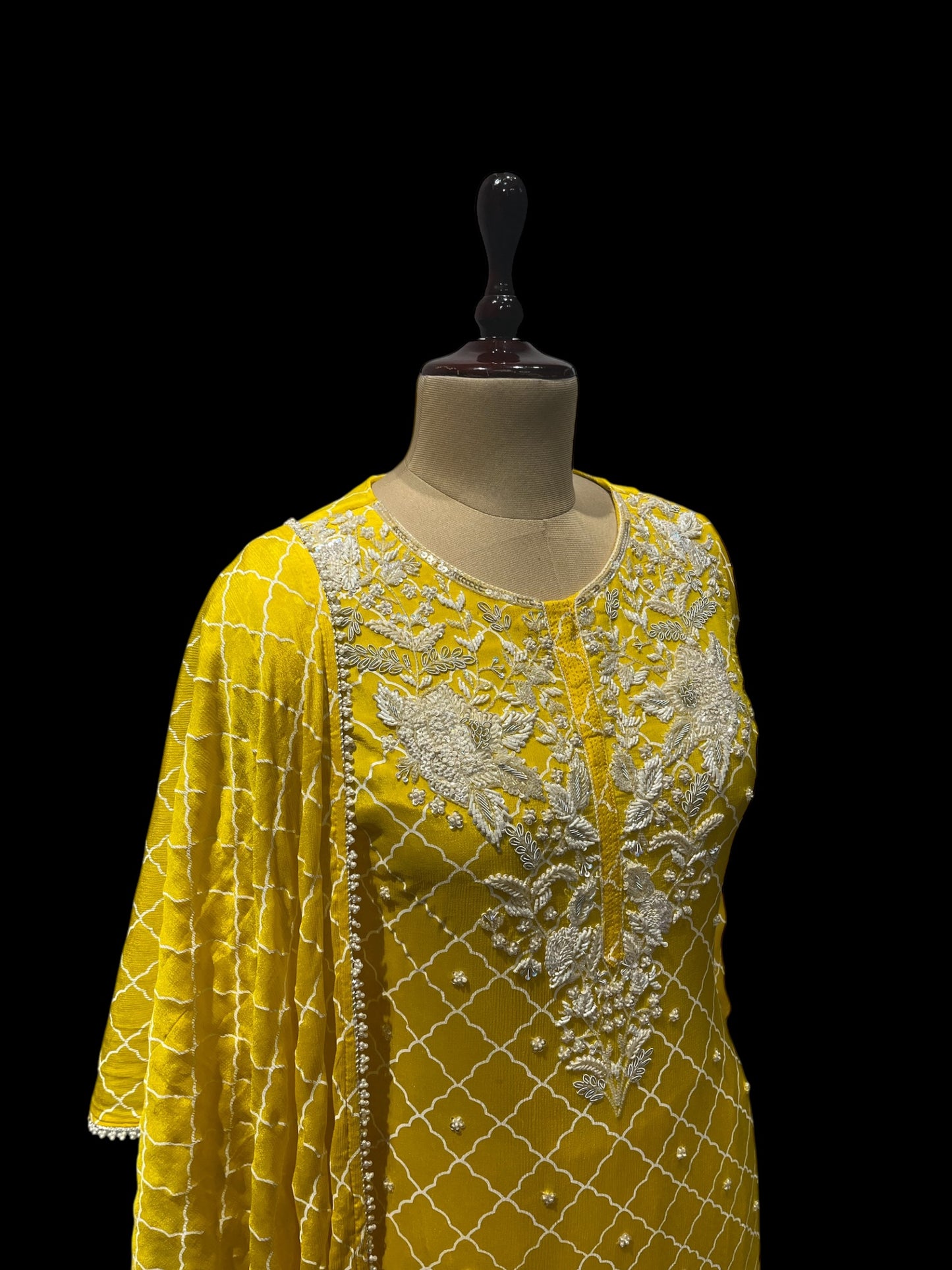 ( DELIVERY IN 30 DAYS ) YELLOW CHINON SHARARA SUIT WITH TRADITIONAL ZARDOZI WORK