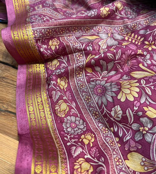 ONION COLOUR ART CREPE SILK PRINTED SAREE WITH ZARI BORDER (DELIVERY TIME 15 DAYS)