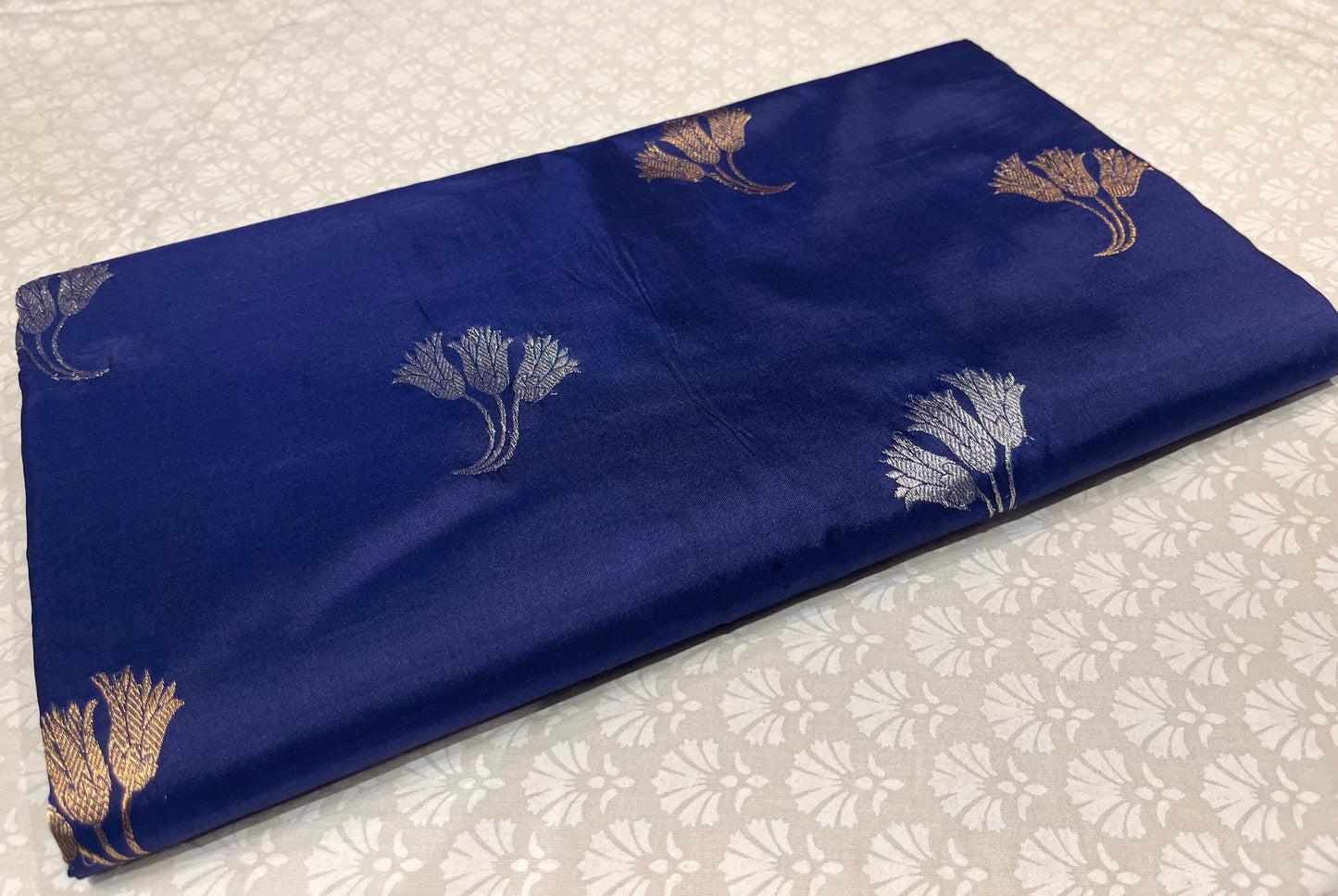 BLUE COLOUR PURE BANARASI KATAN SILK SAREE EMBELLISHED WITH SILVER & GOLDEN ZARI WEAVES