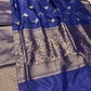 BLUE COLOUR PURE BANARASI KATAN SILK SAREE EMBELLISHED WITH SILVER & GOLDEN ZARI WEAVES