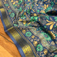 STEEL BLUE ART CREPE SILK PRINTED SAREE WITH ZARI BORDER (DELIVERY TIME 15 DAYS)