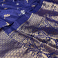 BLUE COLOUR PURE BANARASI KATAN SILK SAREE EMBELLISHED WITH SILVER & GOLDEN ZARI WEAVES