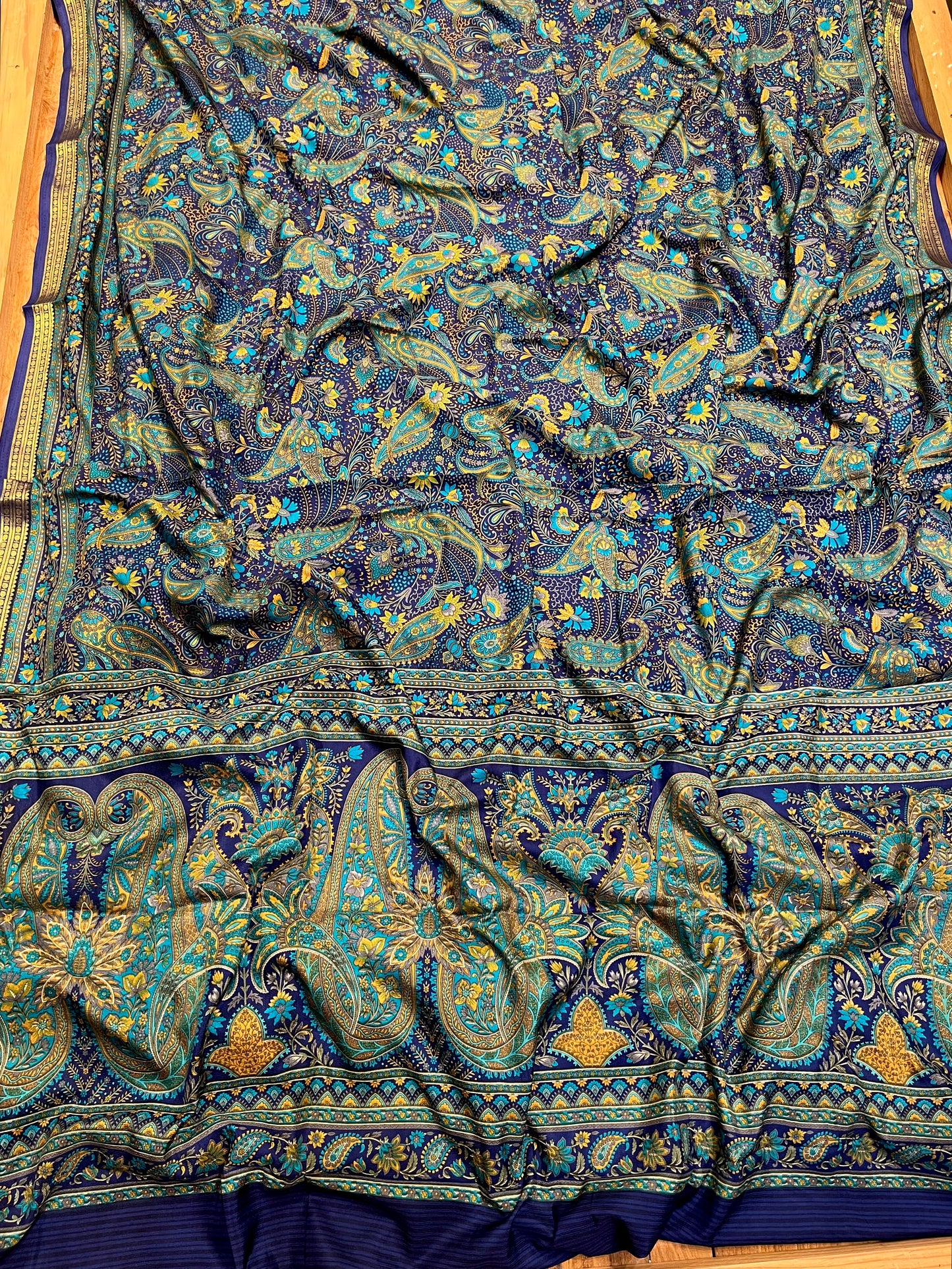 NAVY BLUE ART CREPE SILK PRINTED SAREE WITH ZARI BORDER (DELIVERY TIME 15 DAYS)