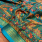 TEAL COLOUR ART CREPE SILK PRINTED SAREE WITH ZARI BORDER (DELIVERY TIME 15 DAYS)