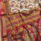 WHITE & RED ART CREPE SILK PRINTED SAREE WITH ZARI BORDER (DELIVERY TIME 15 DAYS)
