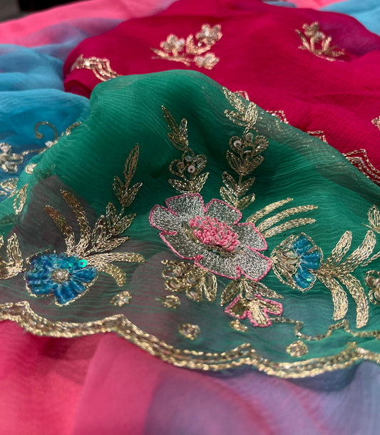 SHADED CHIFFON HAND EMBROIDERED SAREE EMBELLISHED WITH AARI & SEQUINS WORK - Kothari Sons