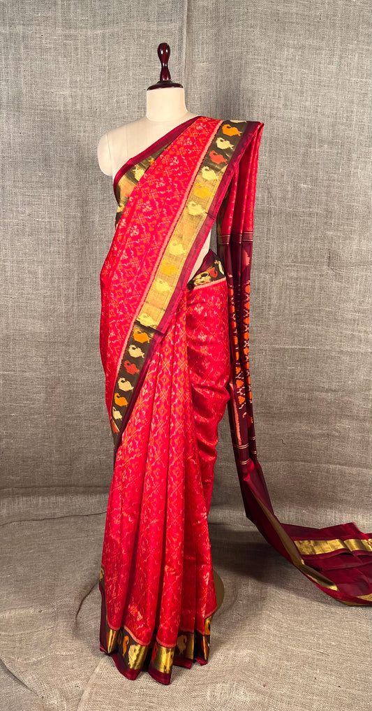 RED COLOUR PURE SILK IKKAT PATOLA SAREE