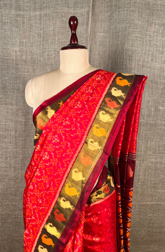 RED COLOUR PURE SILK IKKAT PATOLA SAREE